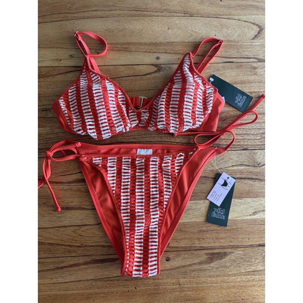 Women’s Striped Crochet Bikini Red And White Small Wild Fable